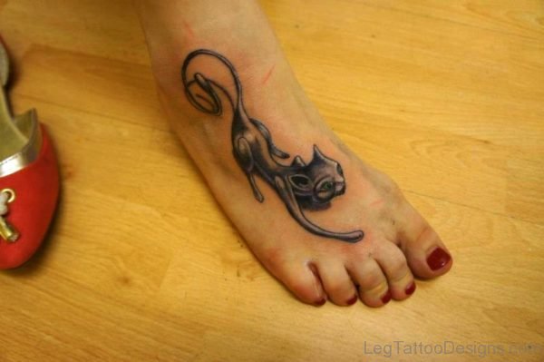 Awesome Cat Tattoo On Foot