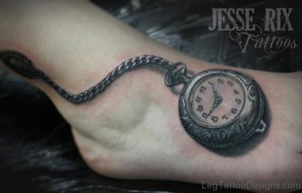 Awesome Clock Tattoo on Foot