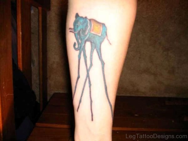 Awesome Dali Elephant Tattoo On Leg