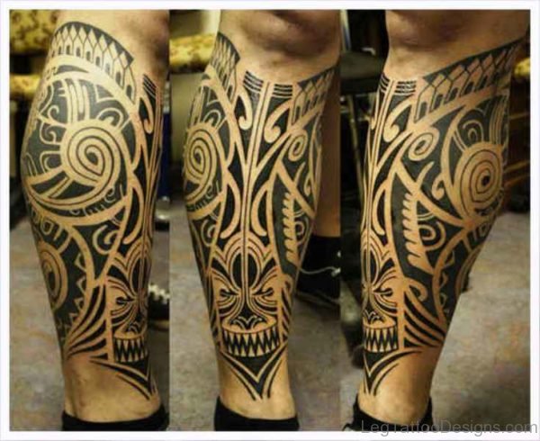 Awesome Design Calf Tattoo