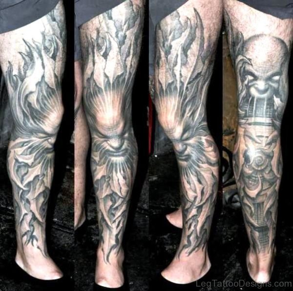 Awesome Evil Tattoo On Leg