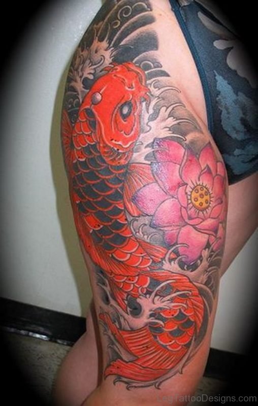 Awesome Fish Tattoo On Thigh
