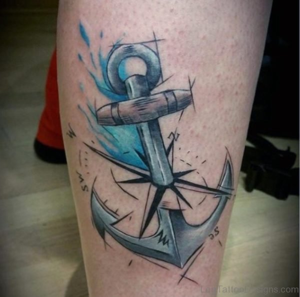 Awesome Navy Anchor Tattoo On Leg