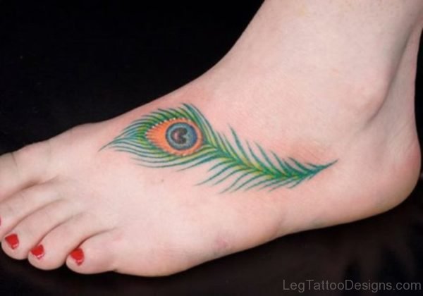 Awesome Peacock Feather Tattoo On Foot