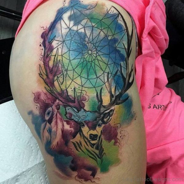 Awesome Watercolor Dreamcatcher Tattoo