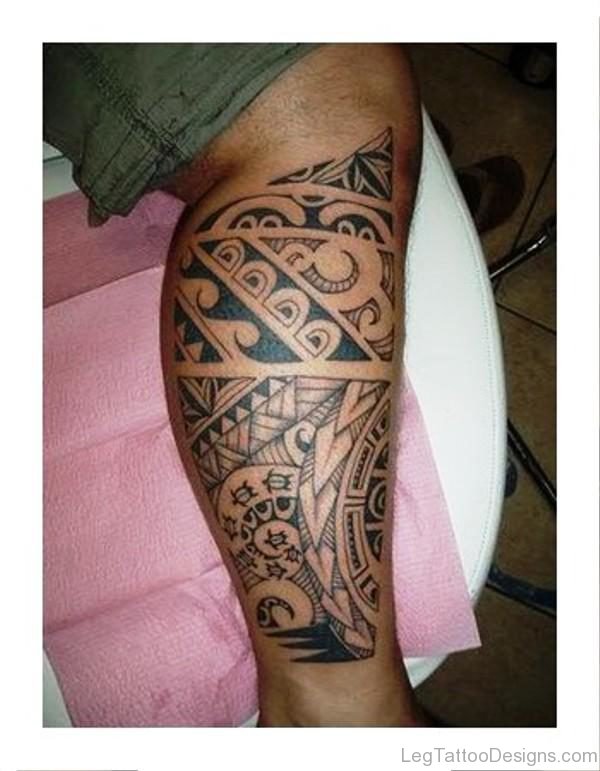 Aztec Tribal Tattoo On Calf