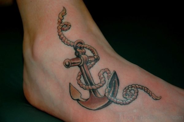 Banner Brown Anchor Foot Tattoo