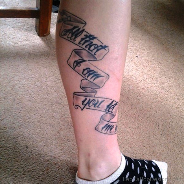 Banner With Quote Tattoo On Calf