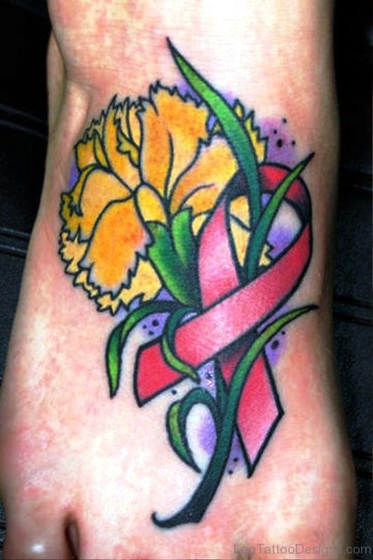 42 Cool Cancer Ribbon Tattoos On Foot.