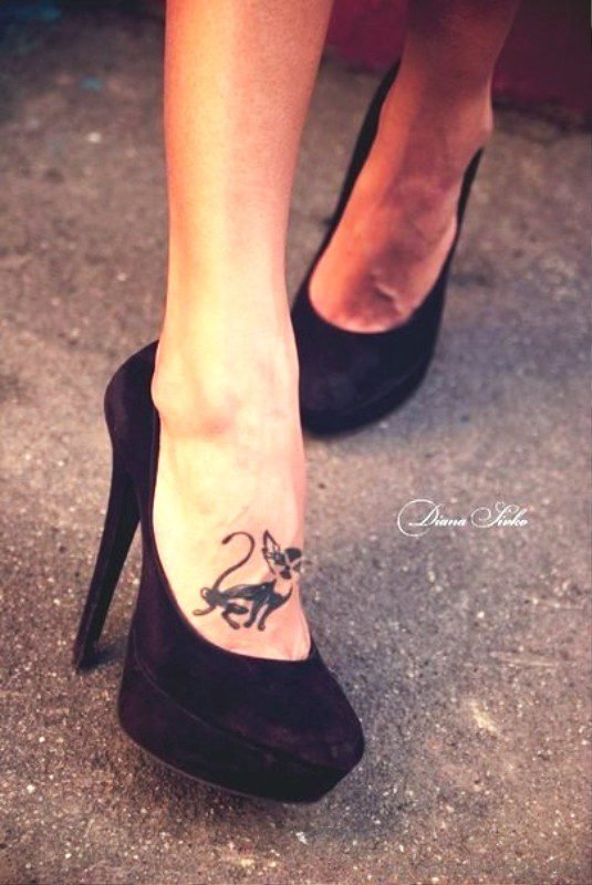 Beautiful Cat Tattoo On Foot