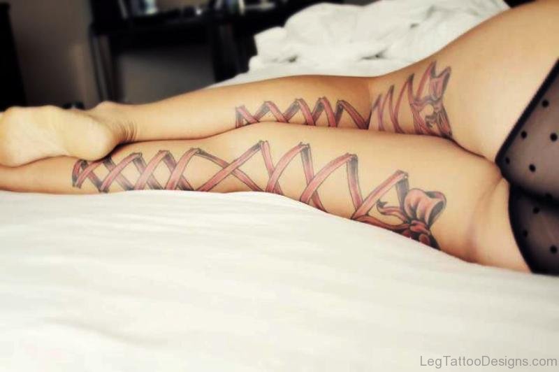Beautiful Corset Tattoo On Both Legs