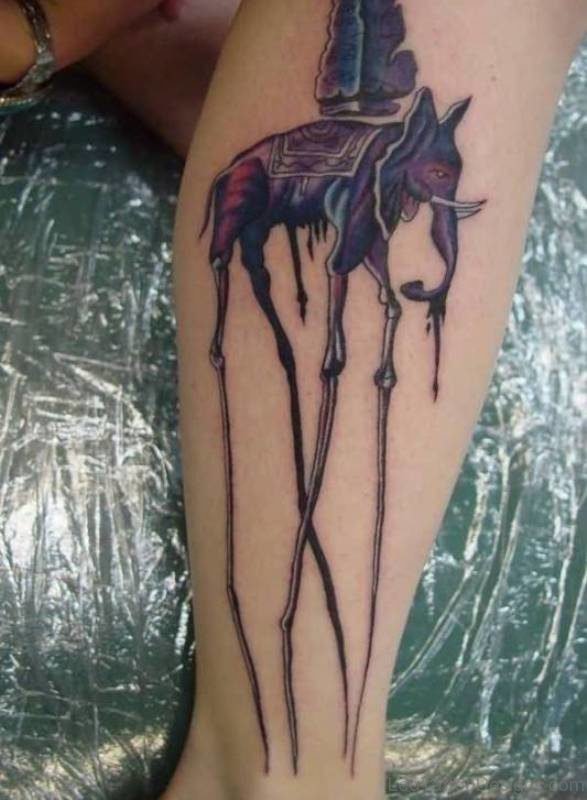 Beautiful Dali Elephant Tattoo On Leg