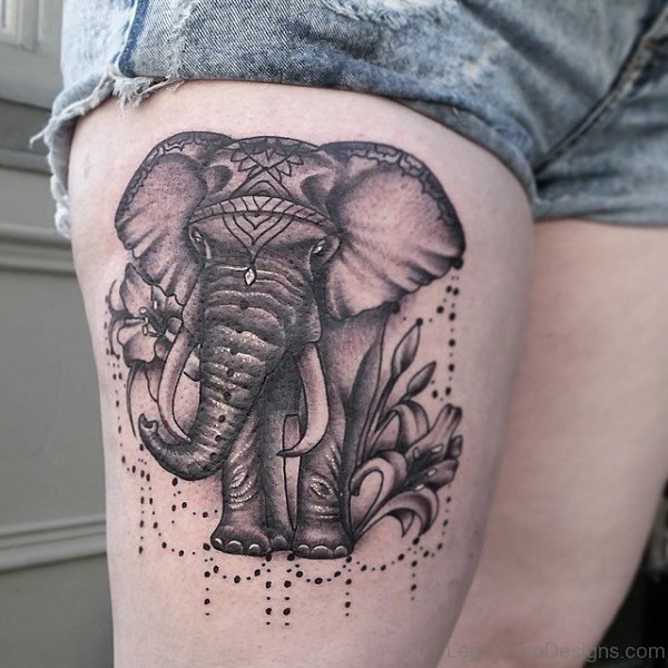 Beautiful Elephant Tattoo On Thigh