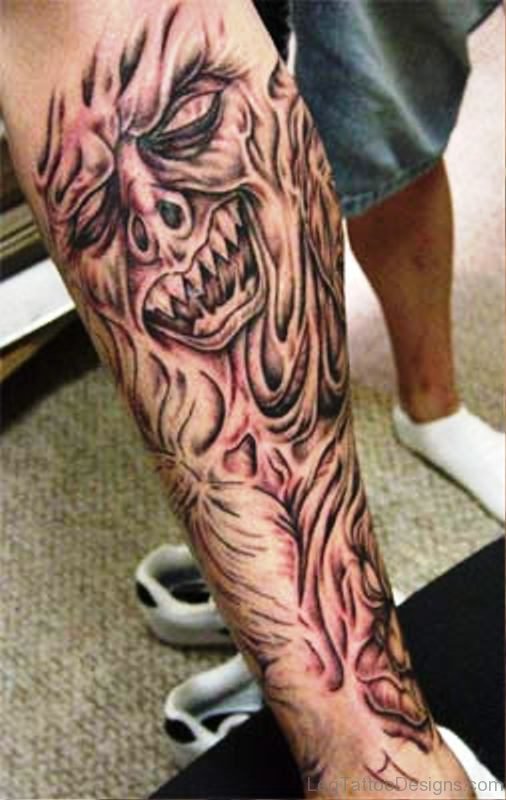 Beautiful Evil Tattoo On Leg