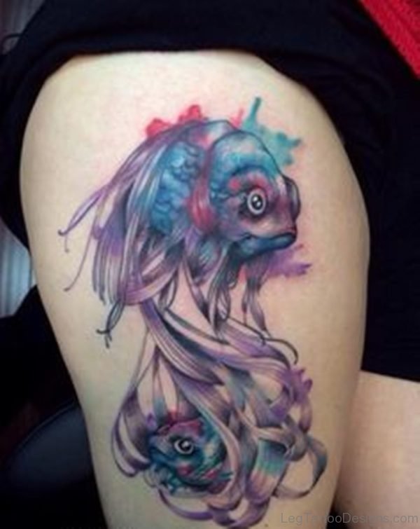 Beautiful Fish Pisces Tattoos On Thigh