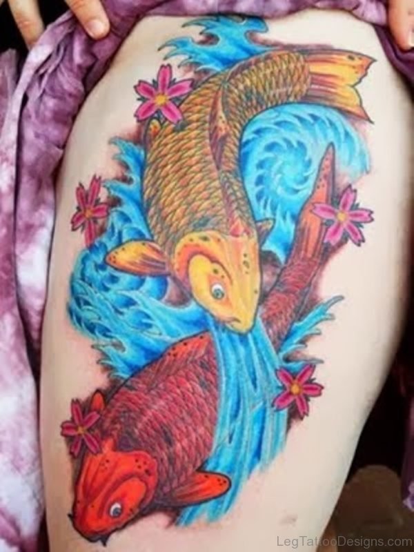 Beautiful Fish Tattoo On Thigh