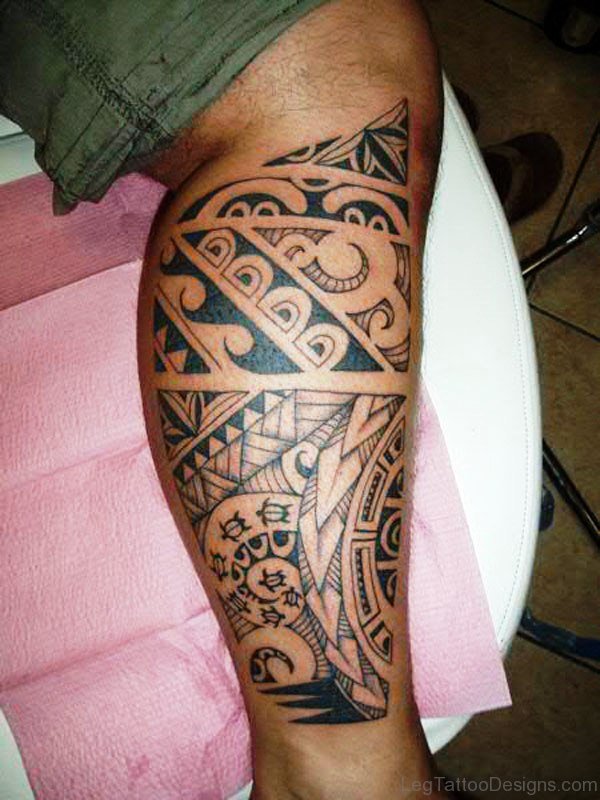 Beautiful Great Tribal Tattoo On Calf