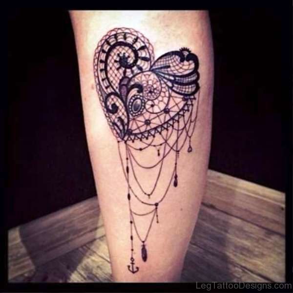 Beautiful Heart Tattoo Design On Calf