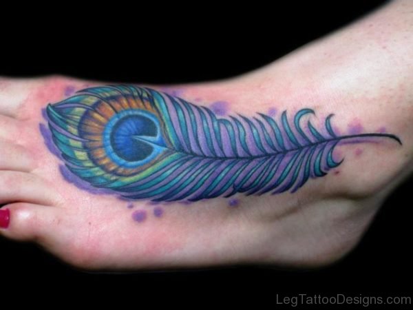 Beautiful Peacock Feather Tattoo On Foot