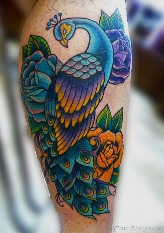 Beautiful Peacock Tattoo On Thigh