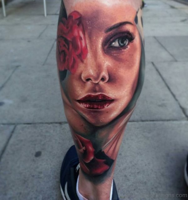 Beautiful Portrait Tattoo On Leg