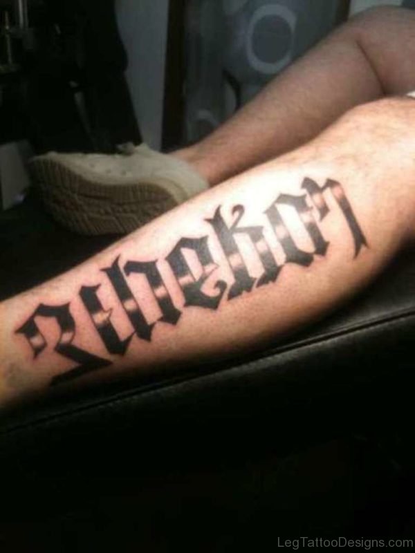 Behekon Ambigram Tattoo On Leg