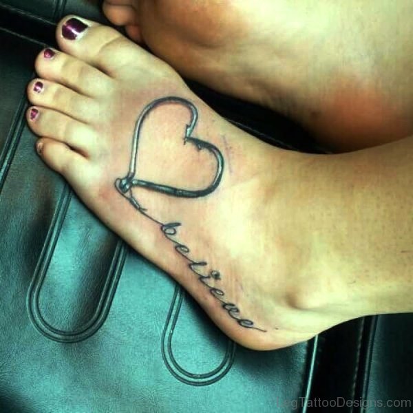Believe Heart Tattoo On Foot