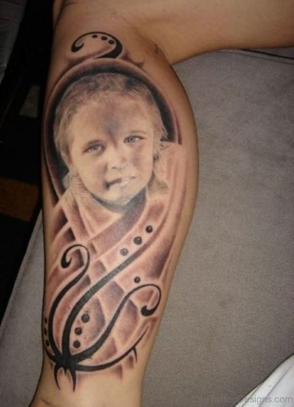 Best Baby Portrait Tattoo Picture On Leg