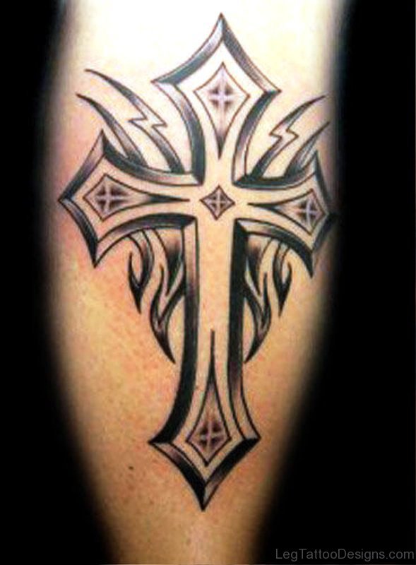 Best Black Cross Tattoo On Leg