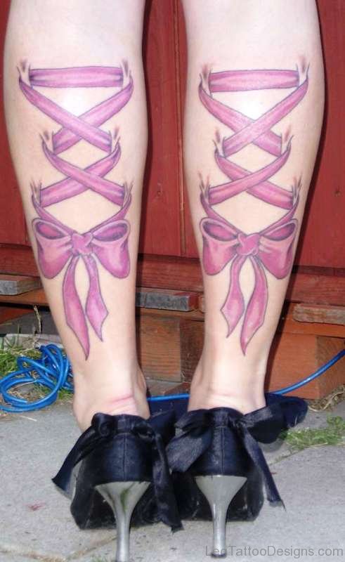 Best Pink Corset Tattoos On Both Legs