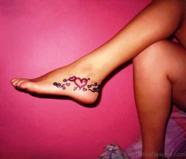 Best Pink Hearts Tattoo On Foot