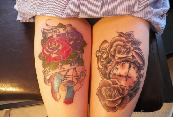 Beutiful Clock Tattoo on Thigh