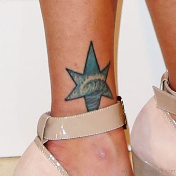 Big Blue Star Tattoo On Ankle
