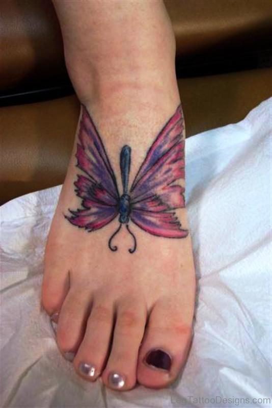 Big Butterfly Tattoo On Foot