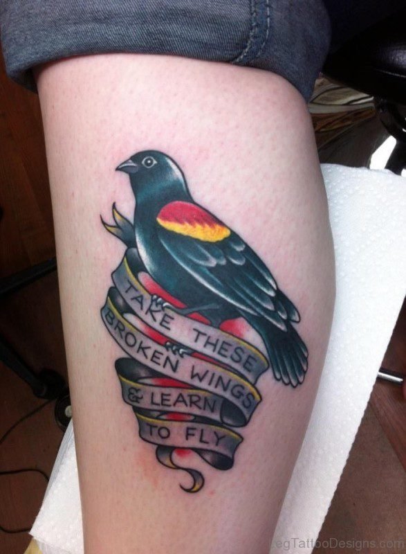 Big Dove Bird Tattoo On Leg