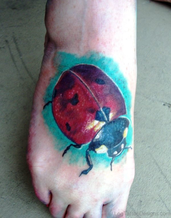 Big Red Ladybug Tattoo On Foot