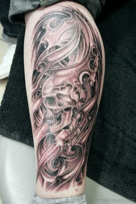 Biomechanical Calf Tattoo Design