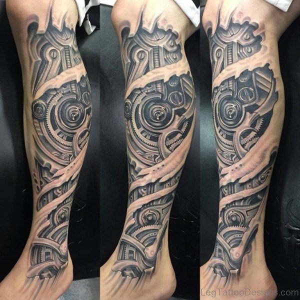 Biomechanical Calf Tattoo Design Picture