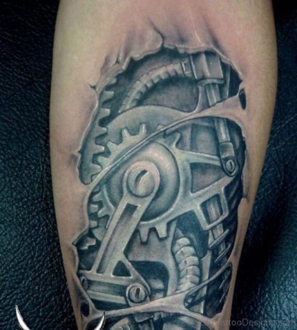 Biomechanical Gear Leg Tattoo