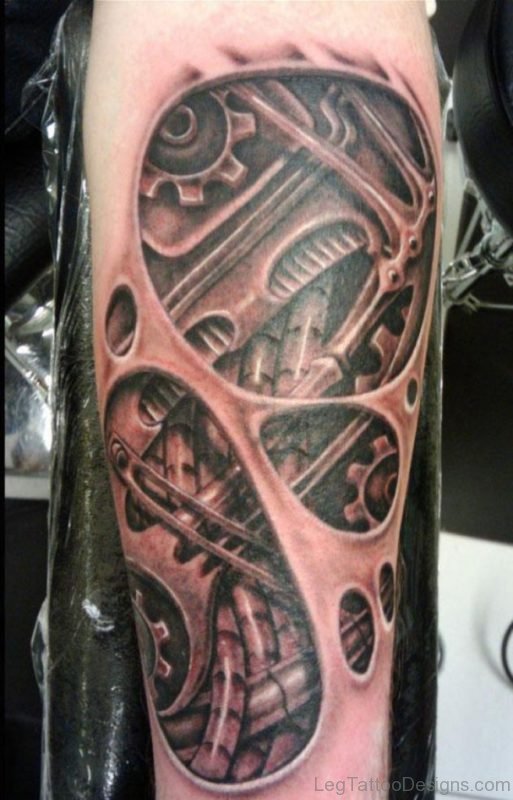 Biomechanical Tattoo Design For Leg