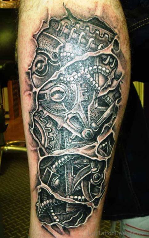 Biomechanical Tattoo Design On Calf