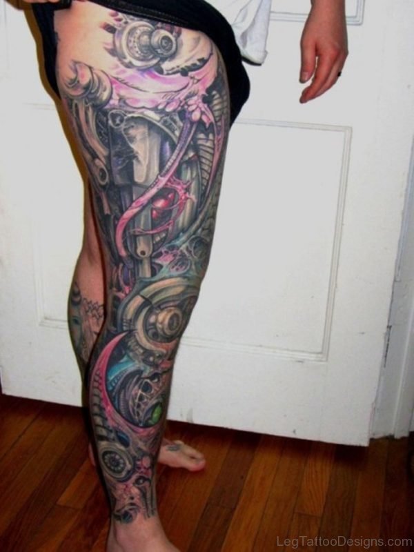 Biomechanical Tattoo Design On Full Leg