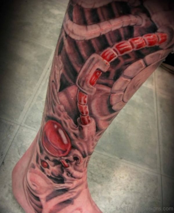 Biomechanical Tattoo Design On Leg