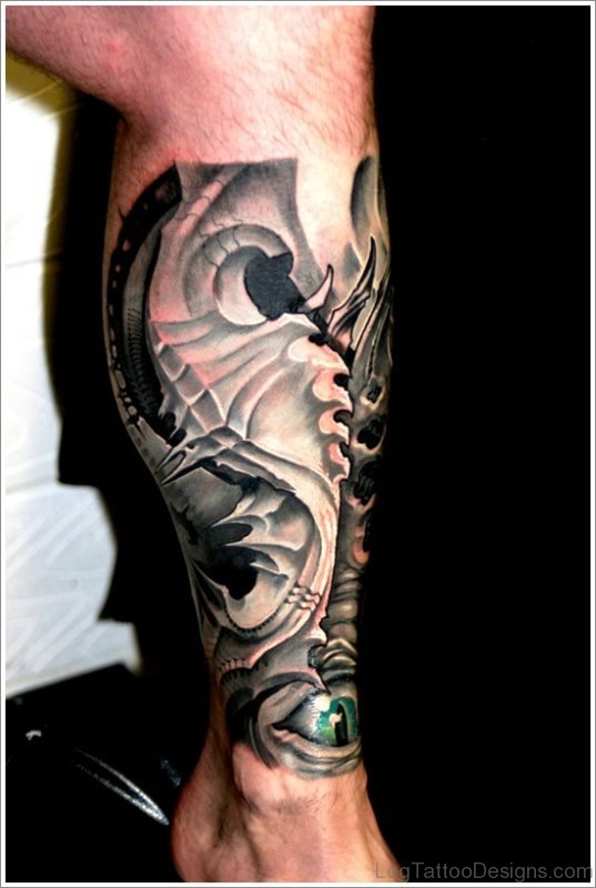 Biomechanical Tattoo On Calf