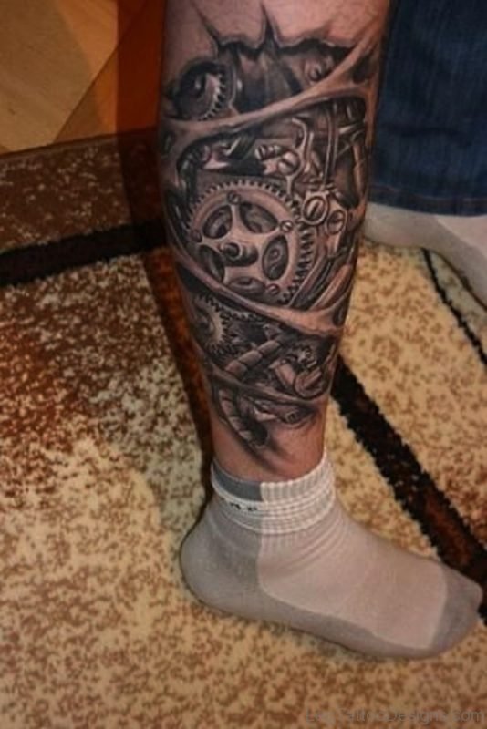 Biomechanical Tattoo On Leg