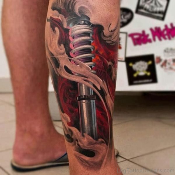 Biomechanical Tattoo On Leg For Men