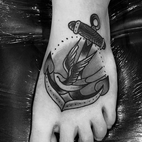 Black Anchor Foot Tattoo 