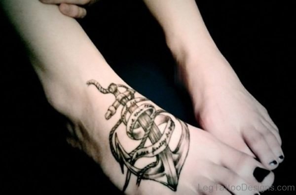 Black Anchor Foot Tattoo