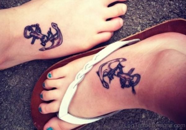 Black Anchor Foot Tattoo Design