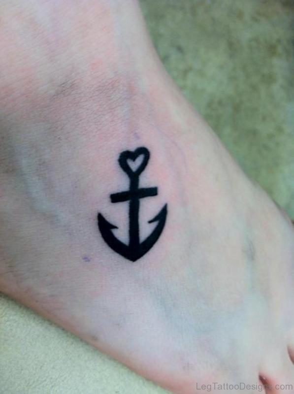 Black Anchor Tattoo On Foot